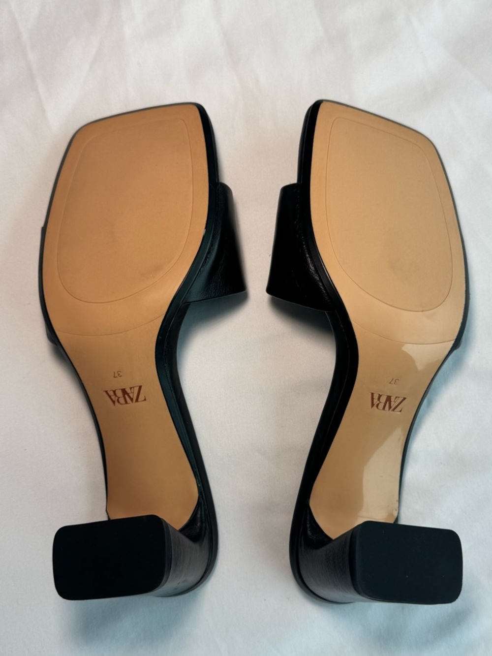 Zara Black Square-Toe Leather Mule Heels - Picture 2 of 3